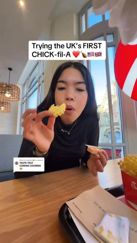 Instagram post by @angelina.pj for Chick-fil-A. Caption reads: TASTE TEST FOR CHICK-fil-A is HEREEE!! ❤️🍗....