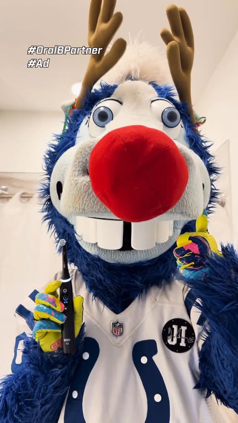 Instagram post by @bluecoltsmascot for Oral-B. Caption reads: #Ad #OralBPartner CALL ME RUDOLPH.