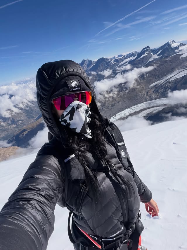 Instagram post by @mirunamilu01 for Mammut. Caption reads: [...] #4164m #alps #breithornsummit....