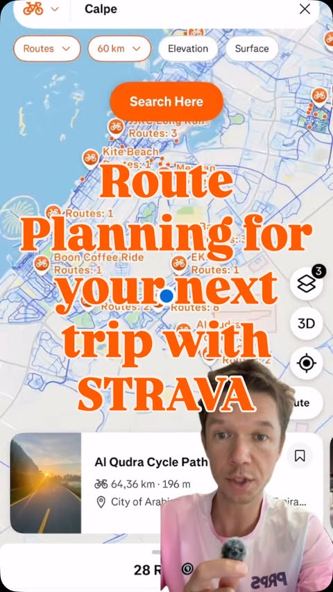 Instagram post by @volkervoit for Strava. Caption reads: [...] route planning for your next trip with....