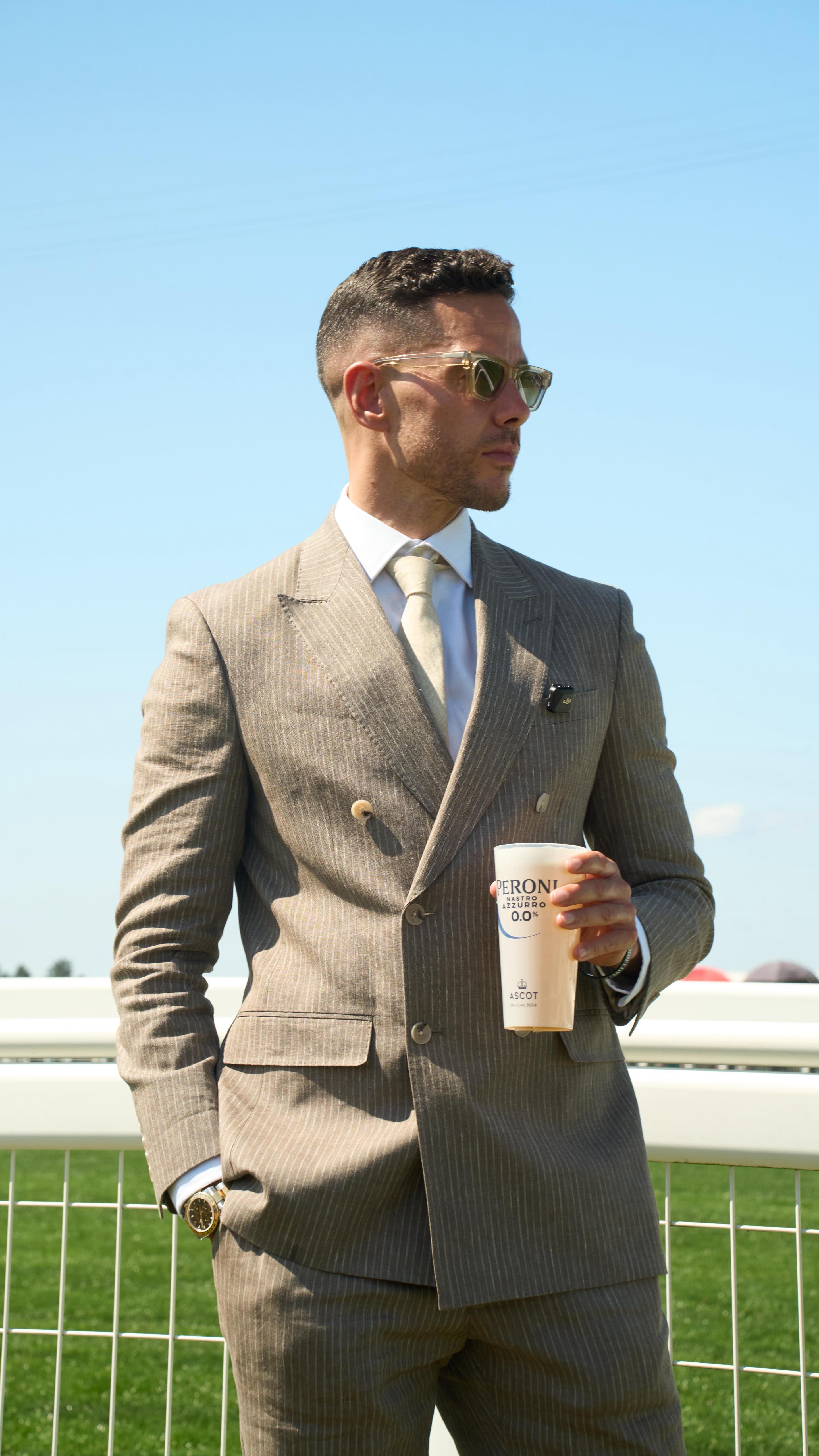 Instagram post by @scott.thomas for Peroni Nastro Azzurro. Caption reads: #AD First time at Royal Ascot and I couldn’t have....
