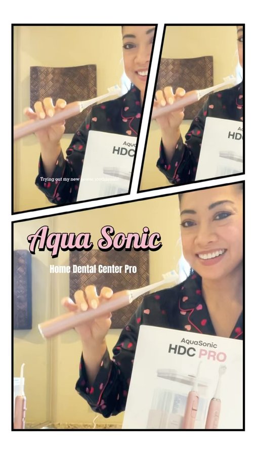 Instagram post by @hafachamorita for AquaSonic. Caption reads: Upgraded my electric toothbrush for the AquaSonic....