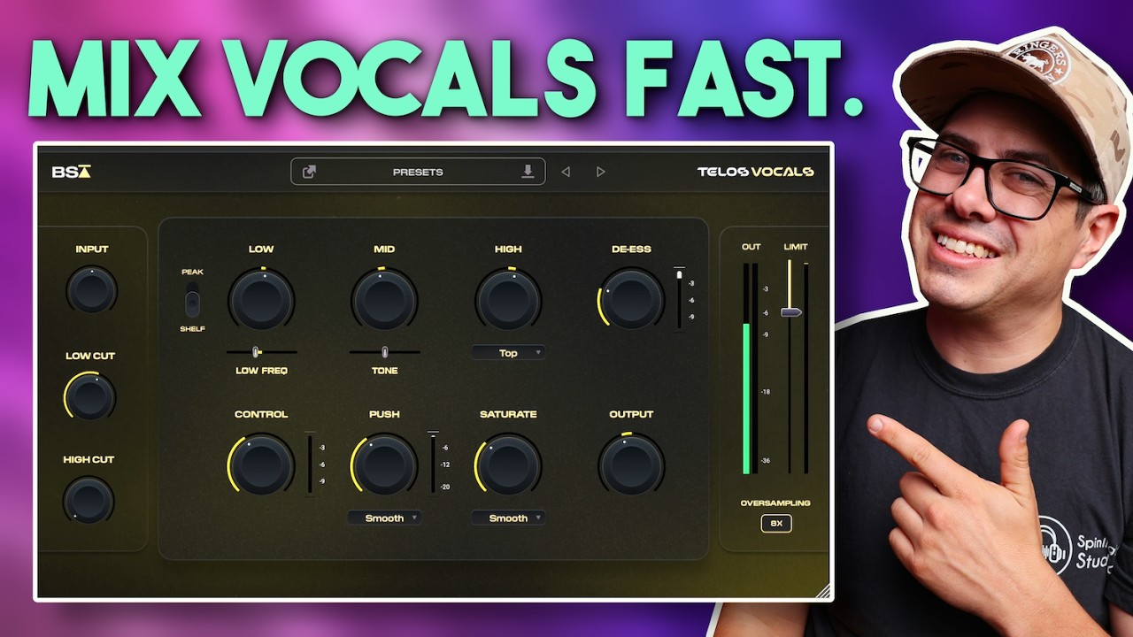 YouTube post by @spinlightstudios for Safari Pedals. Caption reads: Mixing Vocals Is Officially TOO Easy Now - Telos....