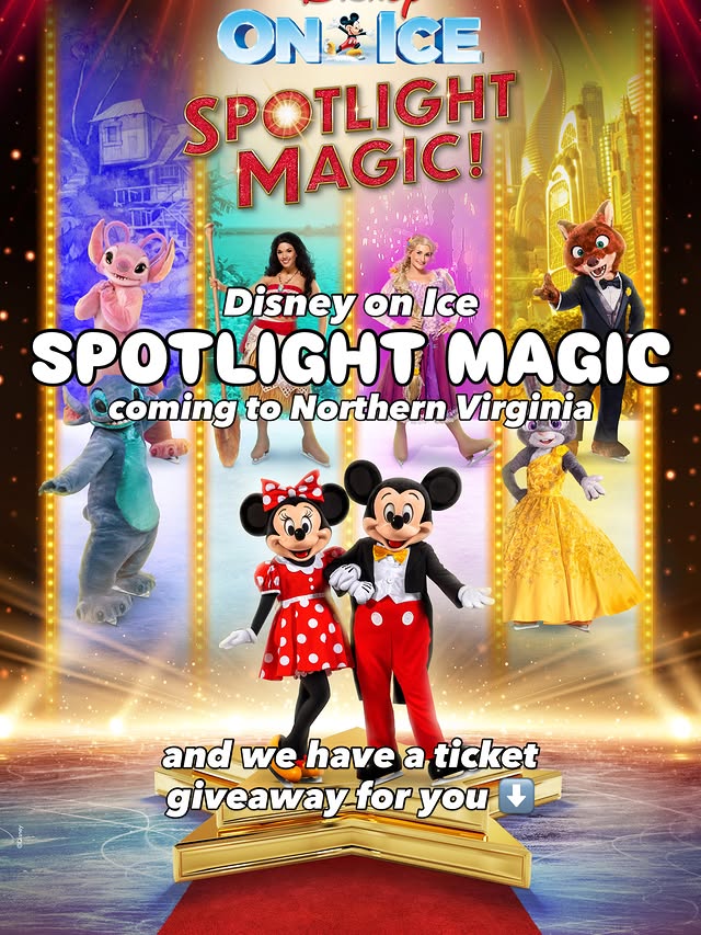 Instagram post by @virginia.adventure.family for Disney On Ice. Caption reads: ✨ G I V E A W A Y ✨ @disneyonice returns to....