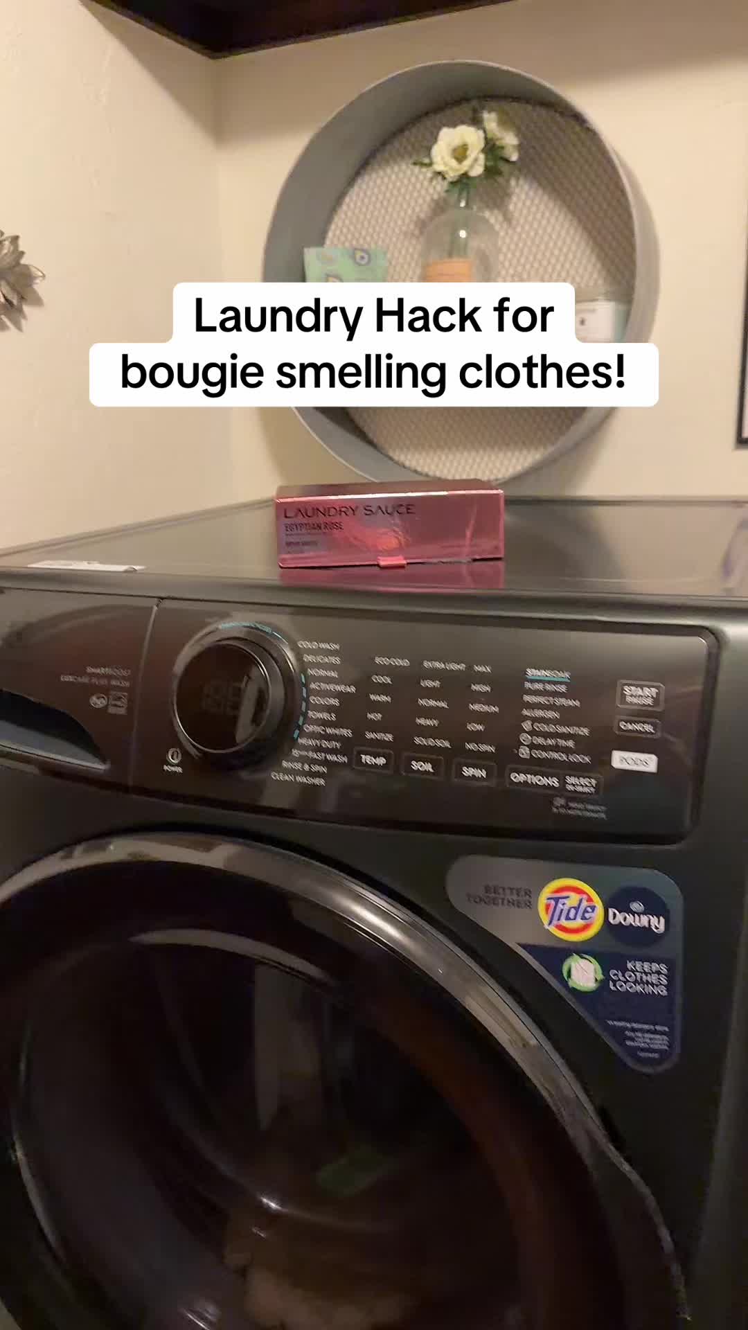TikTok post by @stevas_homefinds for Laundry Sauce. Caption reads: #laundrysauce #dryersheets #tiktokshopcreatorpicks....
