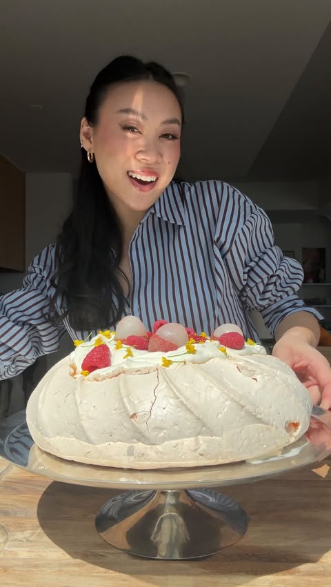 Instagram post by @emeraldcchan for KitchenAid. Caption reads: [...] lychee pavlova made with the new....