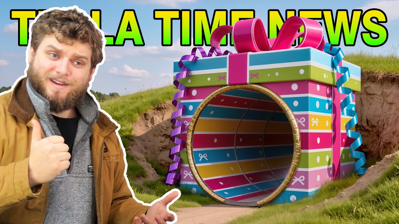 YouTube post by @NowYouKnowChannel for 3Wliners. Caption reads: Anyone Want a Free Tunnel? | Tesla Time News 574.