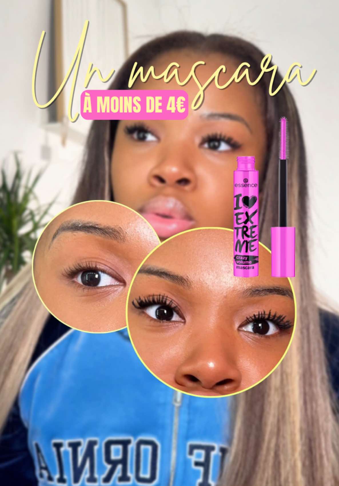 TikTok post by @julia_saraah for Essence Cosmetics. Caption reads: Mascara de la gloire ou pas ? @essence.cosmetics .