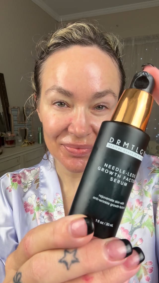 Instagram post by @heidiledford for DRMTLGY. Caption reads: @drmtlgy 
Needle-less serum with Growth Factor....
