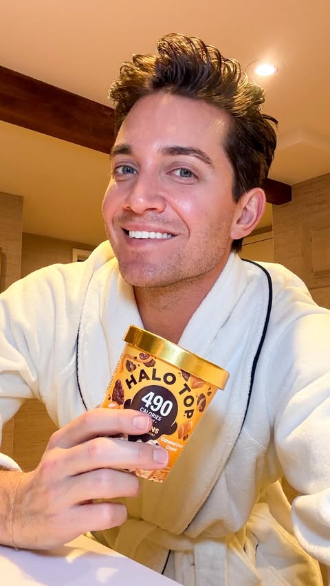 Instagram post by @ericgoldie for Halo Top Creamery. Caption reads: A night in with my favorite plus 1…....