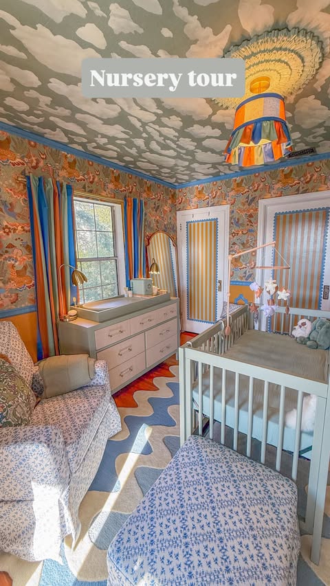 Instagram post by @danidazey for Namesake Home. Caption reads: My maximalist nursery reveal and tour  So excited....