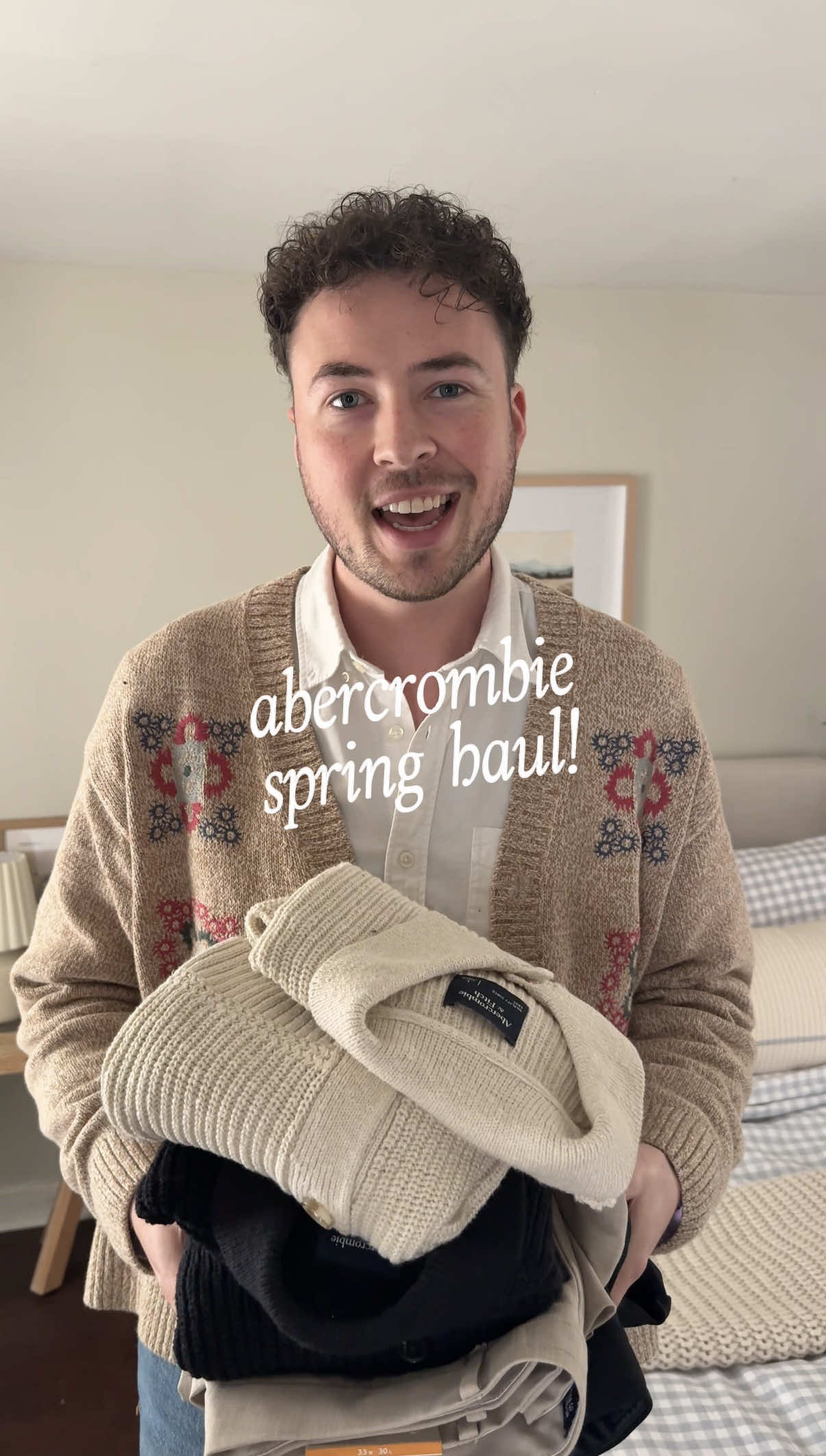 TikTok post by @noahhaneman for Abercrombie & Fitch. Caption reads: @abercrombie spring haul! 🌷 #AbercrombiePartner....