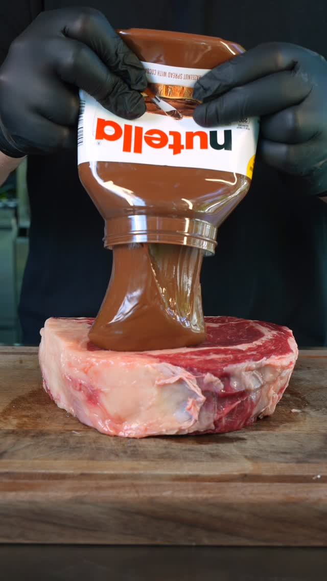 Instagram post by @gugafoods for Dalstrong. Caption reads: Nutella Steak!.