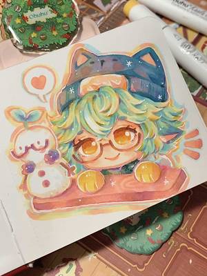 TikTok post by @dayxou for Ohuhu. Caption reads: [...] and marker sketchbook from ohuhu christmas....