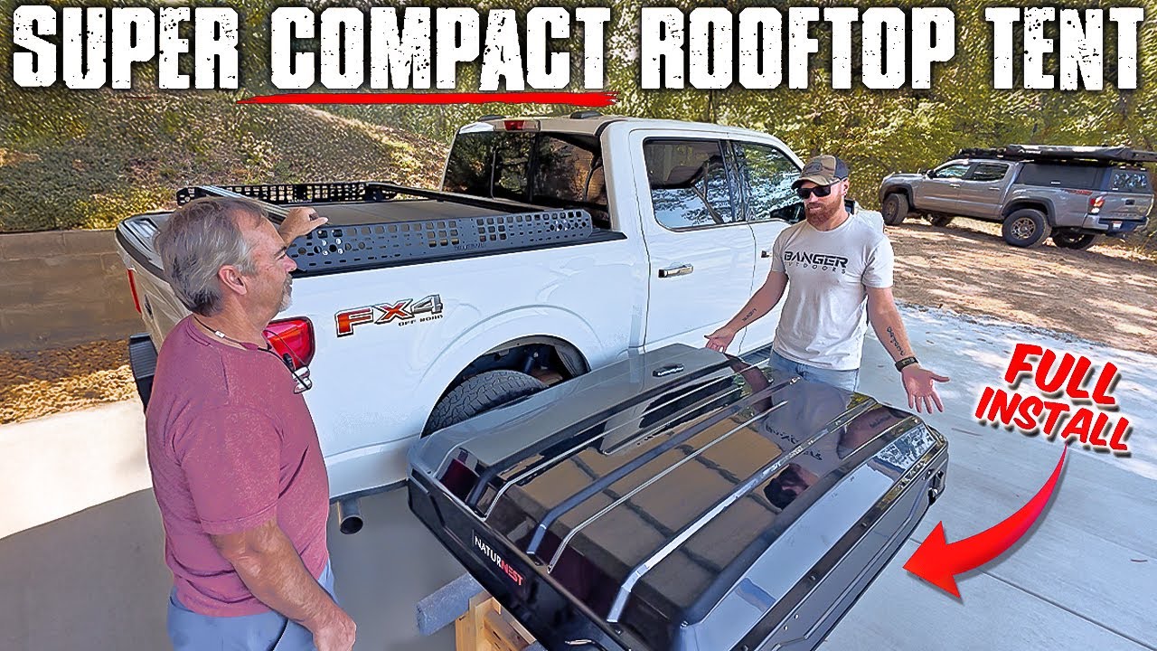 YouTube post by @KayakUSA1 for BODEGAcooler. Caption reads: NEW - SUPER Compact Rooftop Tent LOADED with NEW....