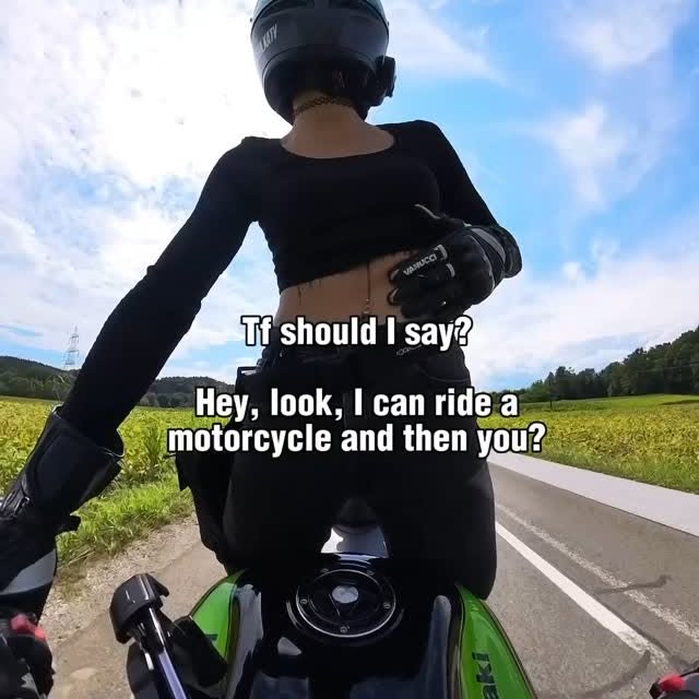 Instagram post by @_kawa.katy for MotoLoot. Caption reads: Biker rizz for us biker girls to the boys....