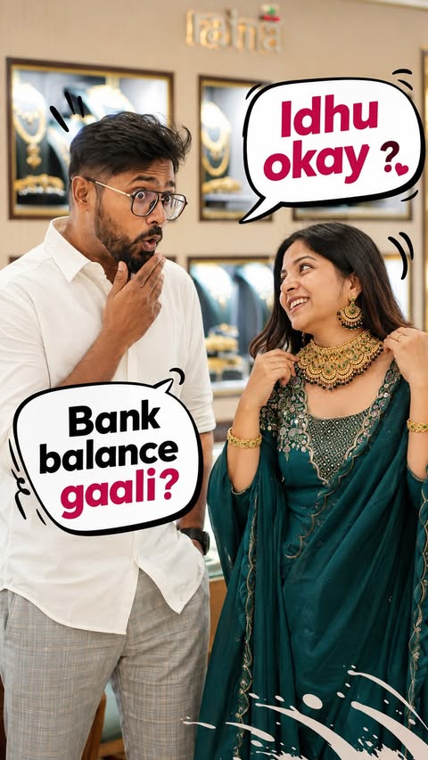 Instagram post by @namma_ooru_couple for Joyalukkas. Caption reads: [...] worrying about your bank balance. 😜✨....