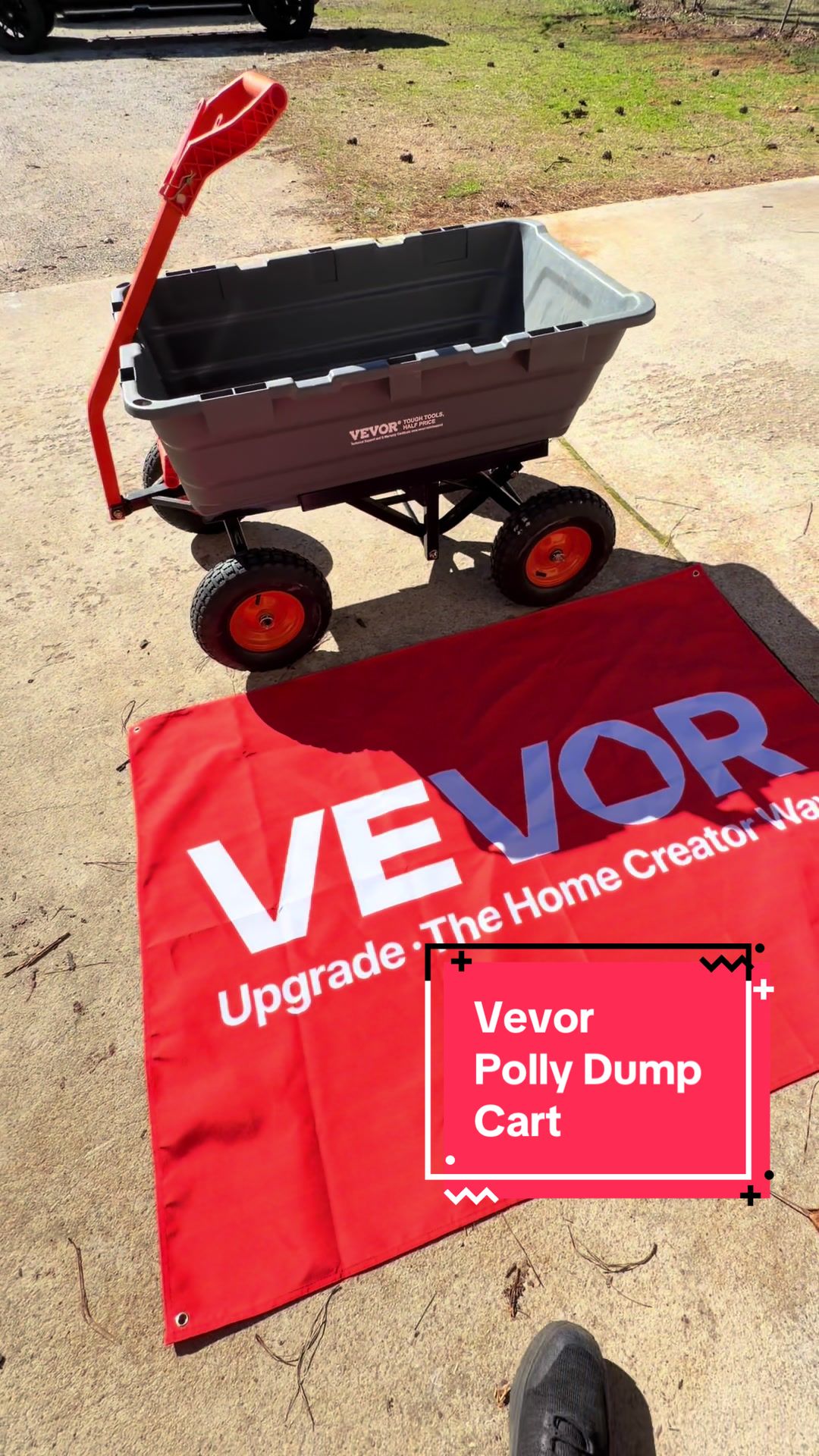 TikTok post by @wickedwayne777 for VEVOR. Caption reads: Dump With Ease with this Vevor Polly Dump Cart 👀....
