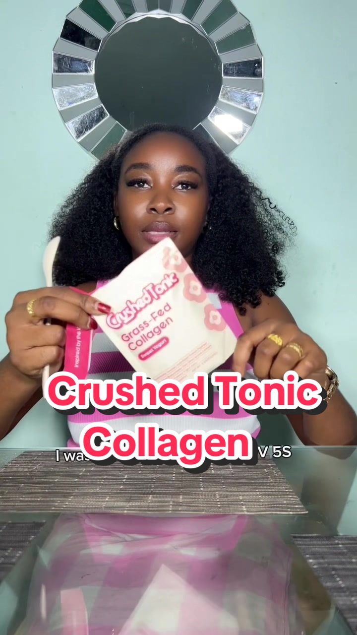 TikTok post by @chelle_the_nie for Crushed Tonic. Caption reads: @Crushed Tonic collagen in Delicious Korean....