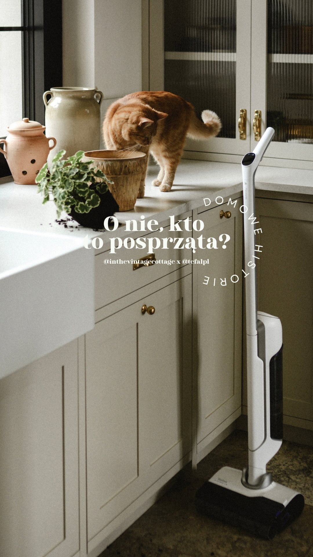 Instagram post by @inthevintagecottage for Tefal. Caption reads: Współpraca | Kto nabałaganił, ten… nie sprząta!....