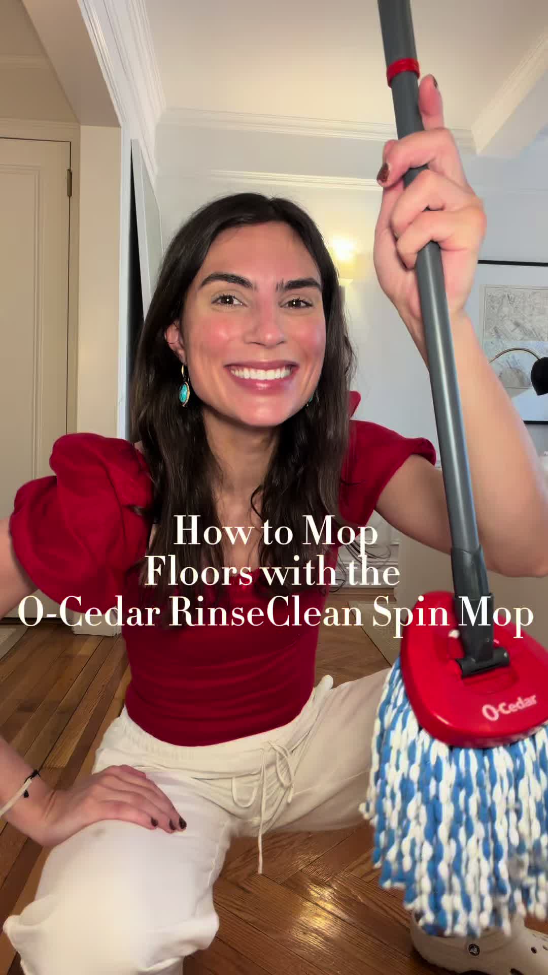 TikTok post by @neat.caroline for O-Cedar. Caption reads: [...] The Viral RinseClean Spin Mop from O-Cedar!....
