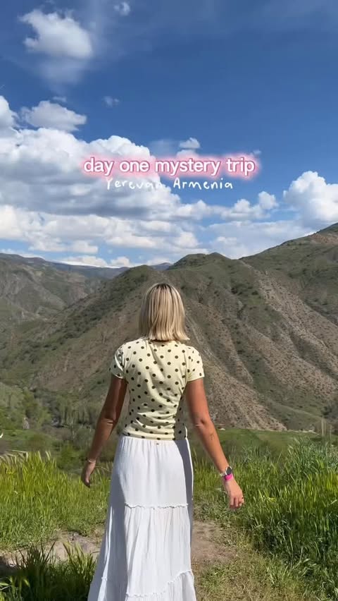 Instagram post by @travelsbytash for Wizz Air. Caption reads: [...] mystery trip to Yerevan, Armenia with....