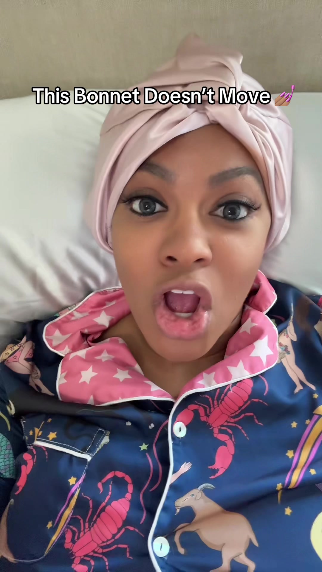 TikTok post by @lunafoxrae for Blissy. Caption reads: Sis, the search is OVER. This bonnet STAYS on and....