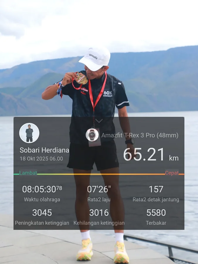 Instagram post by @sobari_herdiana for Amazfit. Caption reads: Alhamdulillah, podium ke-2 di....