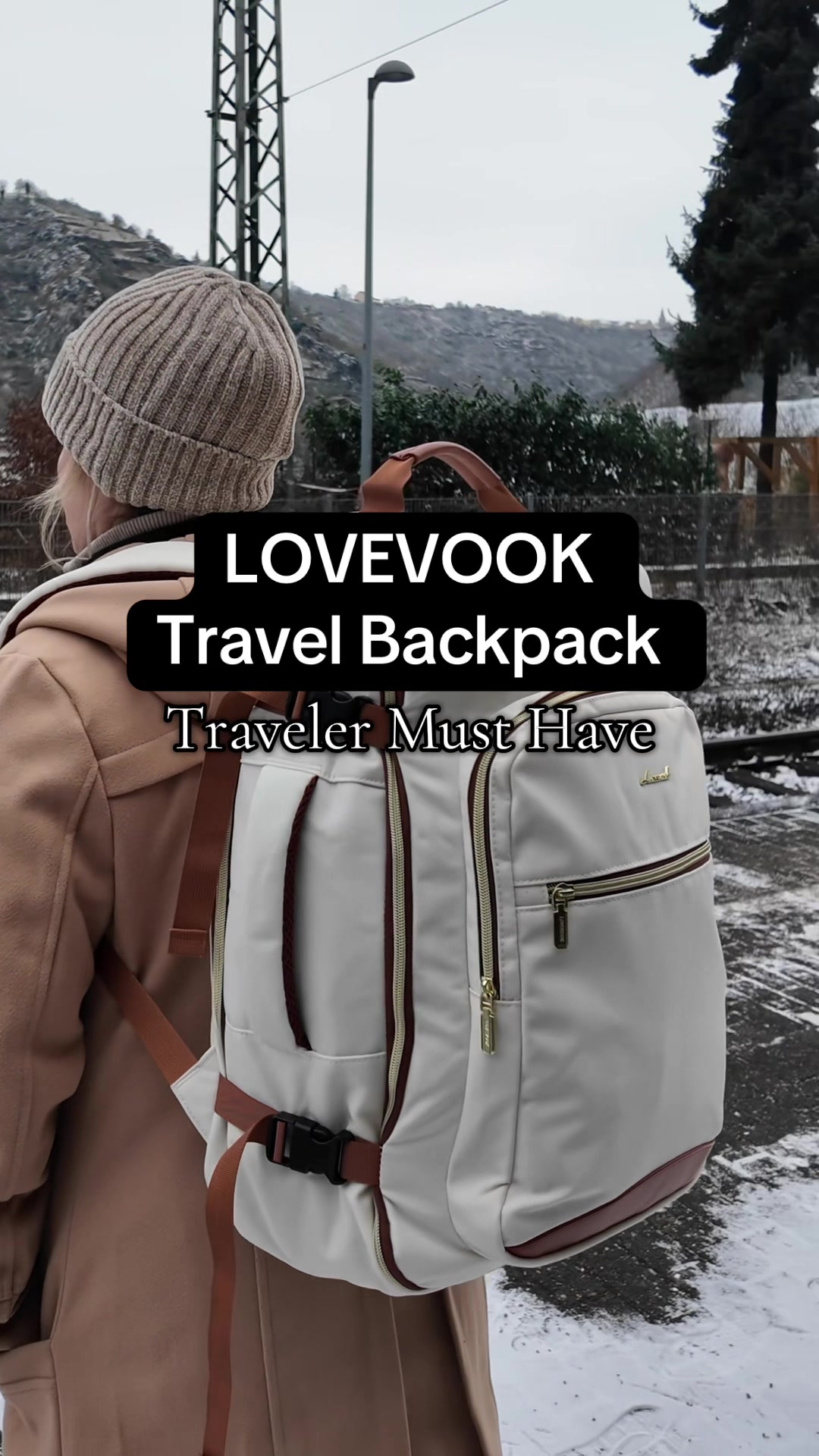 TikTok post by @minding_mels_small_biz for Lovevook. Caption reads: [...] suitcases. The travel backpack from....
