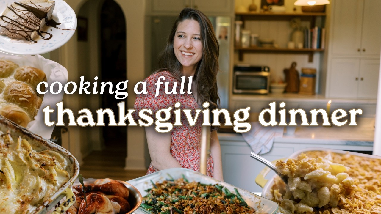 YouTube post by @christinesnotebook for Clean Simple Eats. Caption reads: Cooking a Full Thanksgiving Dinner! 7 Recipes: 5....