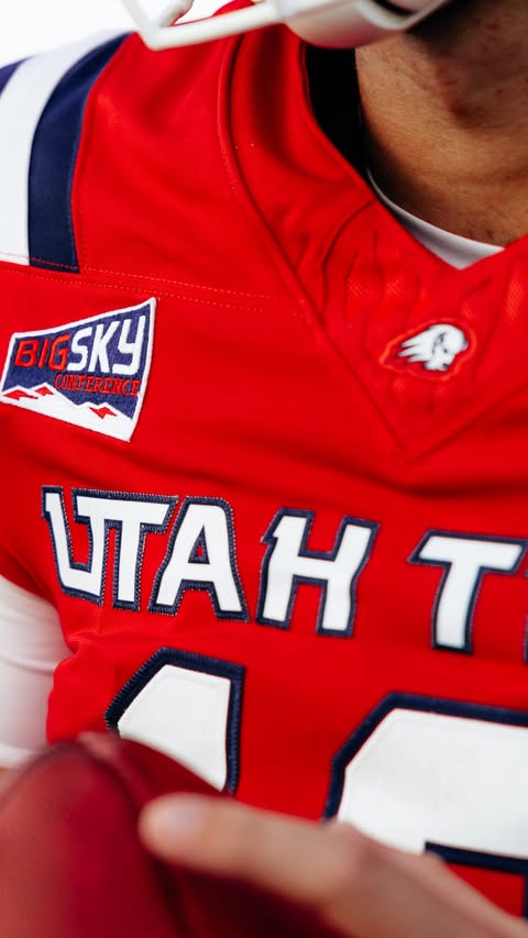 Instagram post by @utahtech_sports for Jersey Mike's Subs. Caption reads: Big Sky Debut 🪡 Jersey reveals sponsored by....