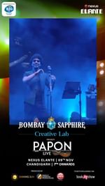 Instagram post by @shiningsunstudioss for Bombay Sapphire. Caption reads: Chandigarh, the wait is over! 🎤✨ Catch the....
