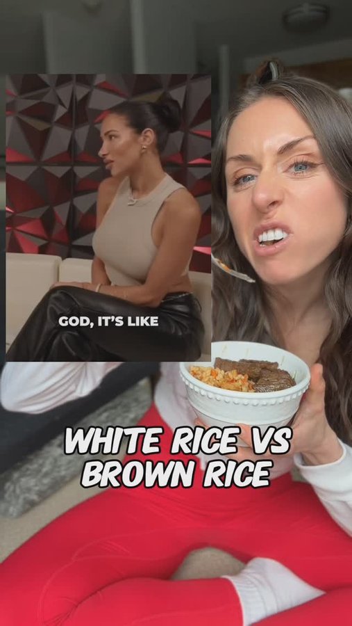 Instagram post by @dietitian.gabrielle for Kaizen Food Company. Caption reads: White rice vs. brown rice… or @kaizenfoodco ? It’s....