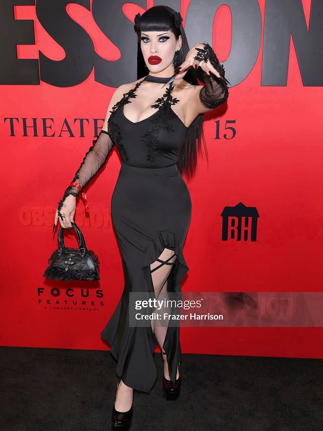 Instagram post by @victoriavenin for ROMWE. Caption reads: [...] us!! 🩸🖤🪄 @obsessionthemovie Styled by....