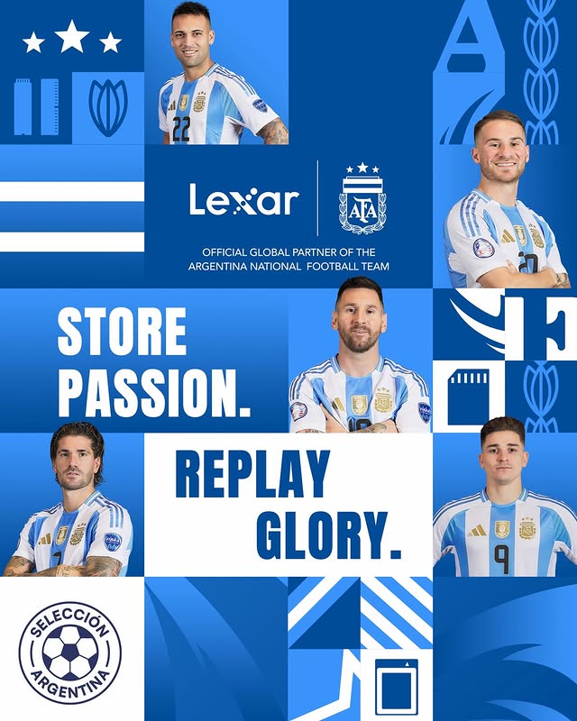 Instagram post by @lexar_global for Lexar. Caption reads: [...] goals to unforgettable moments. ⚽ Lexar....