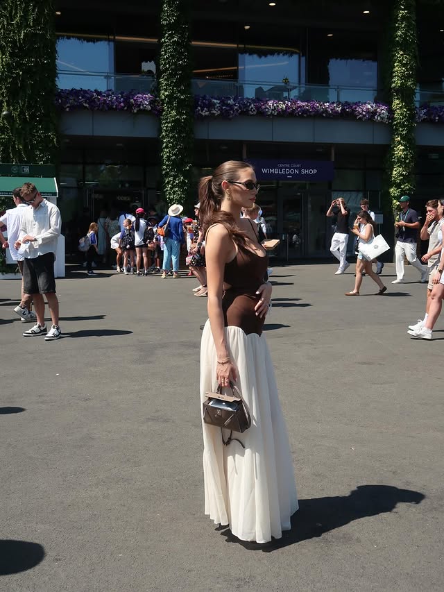 Instagram post by @phoebetomlinson for White Fox. Caption reads: took bump to Wimbledon with @whitefoxboutique 🎾☀️....