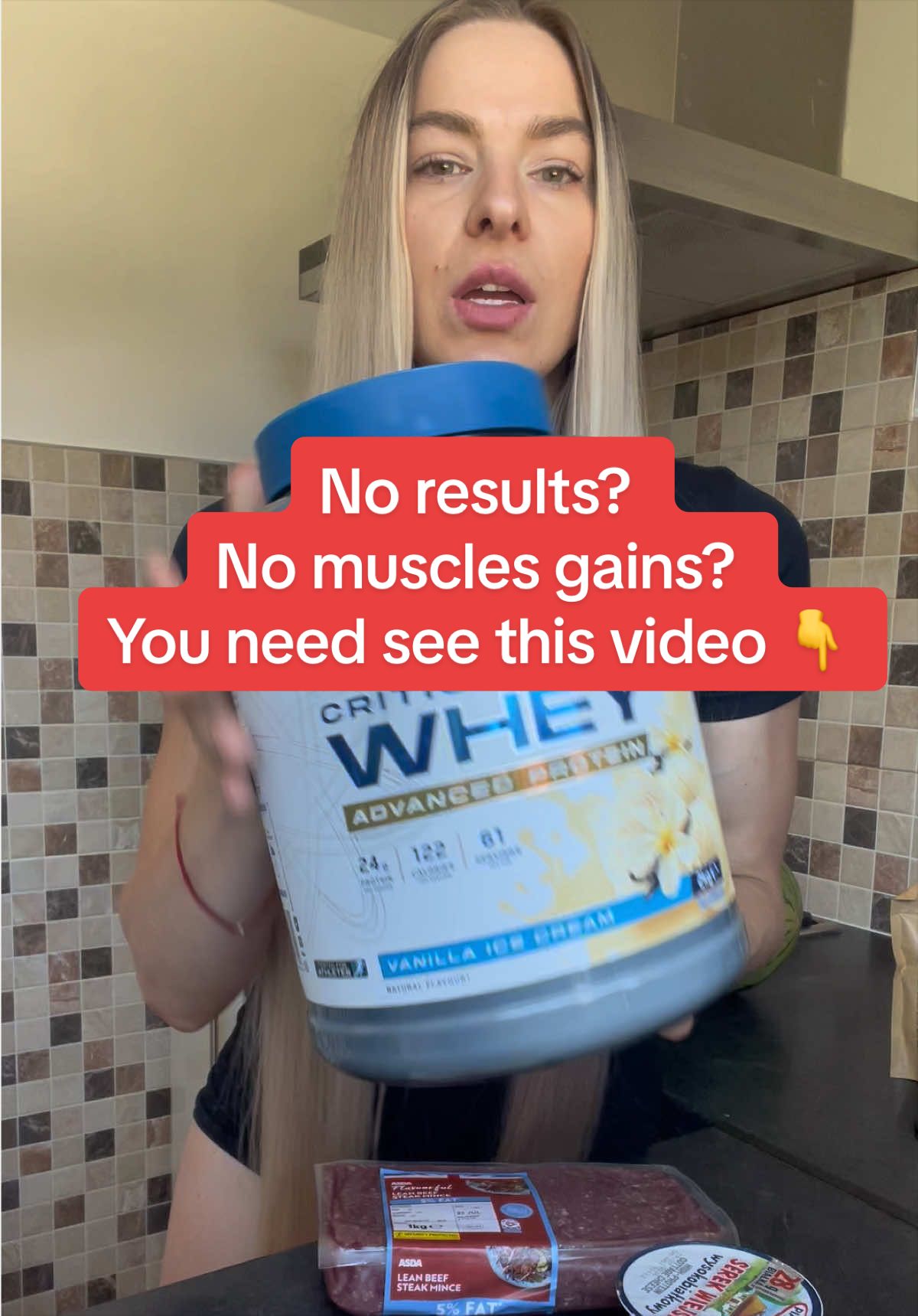 TikTok post by @viktorijapetrav for Applied Nutrition. Caption reads: [...] #protein #nutrition #longhair @Applied....