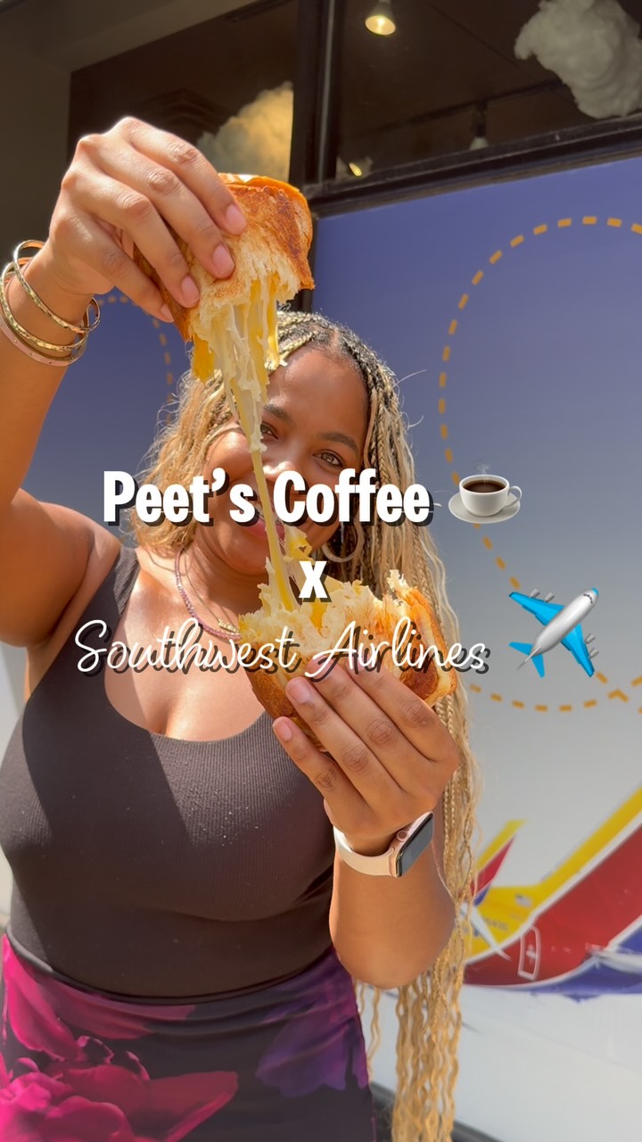 Instagram post by @brisheat for Peet's Coffee. Caption reads: ☕✈️ Coffee lovers + travel lovers = THIS is your....