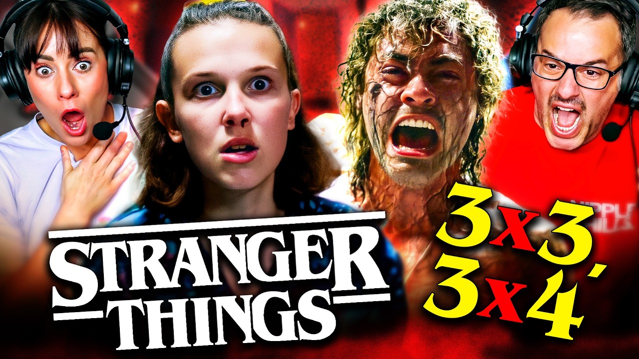 YouTube post by @ReelRejects for Huel. Caption reads: STRANGER THINGS Season 3 Episode 3 & 4 REACTION!! ....