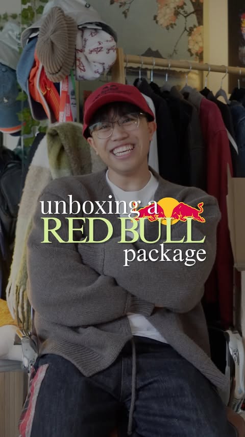 Instagram post by @mattchaslatte for Oracle Red Bull Racing. Caption reads: Unboxing a Clothing Package from @redbullracing....