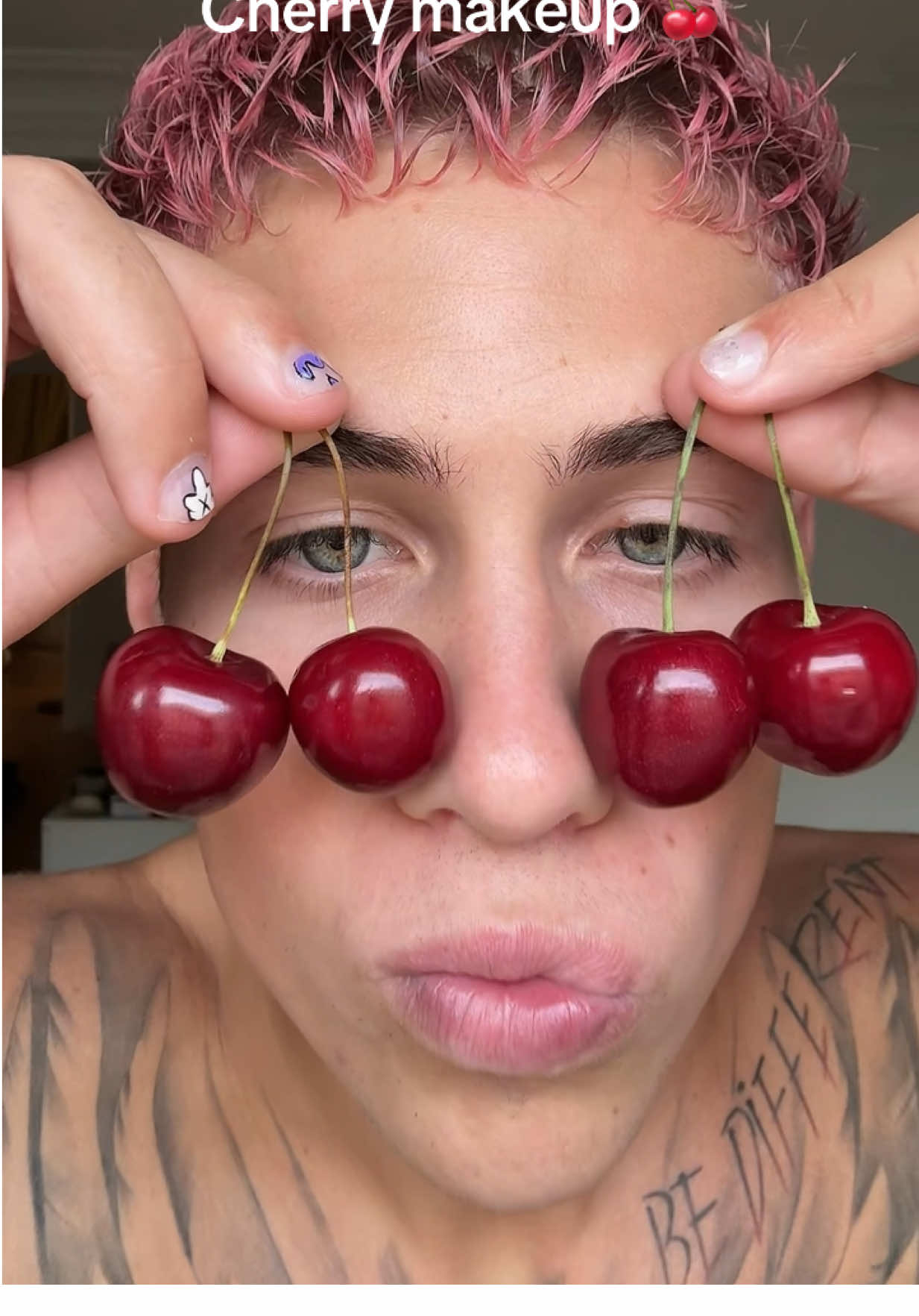 TikTok post by @sinetmatteo for Charlotte Tilbury. Caption reads: Blush, Lip Oil & Cherries, my summer....