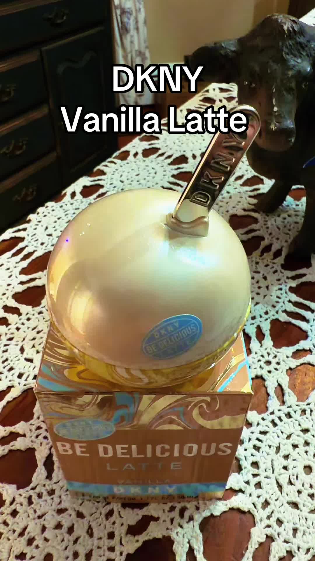 TikTok post by @bbobfan1 for DKNY. Caption reads: @DKNY #VanillaLatte #Vanilla #DKNY [...].