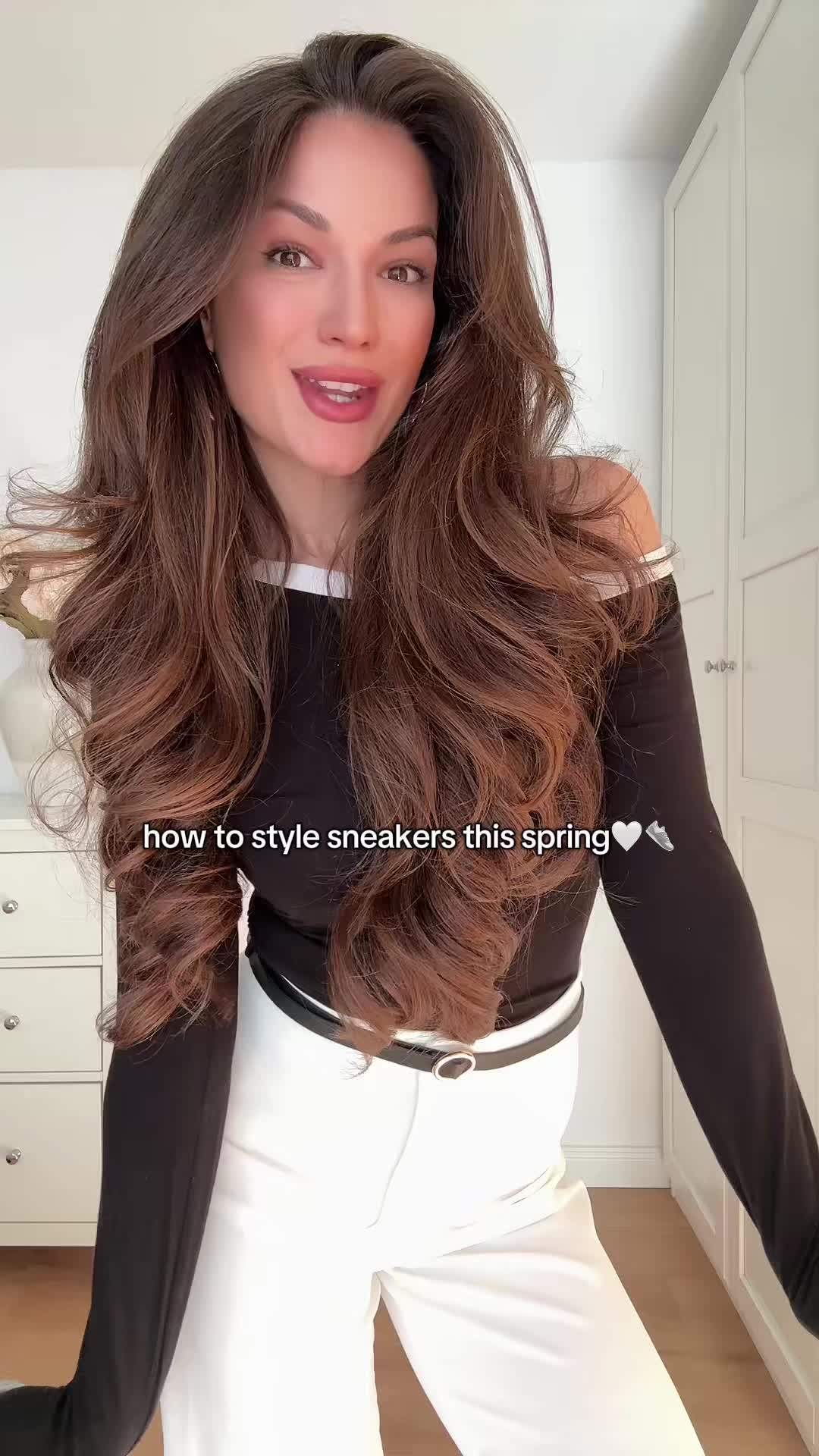 TikTok post by @tinasomnia for Dosenbach. Caption reads: [...] a classic white sneaker for spring🤍....