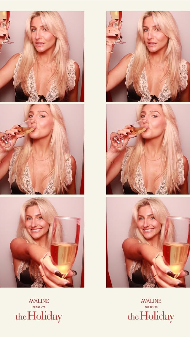 Instagram post by @leelarosa for Avaline. Caption reads: Avaline x The Holiday screening 🍷🎥❤️ (pairs....