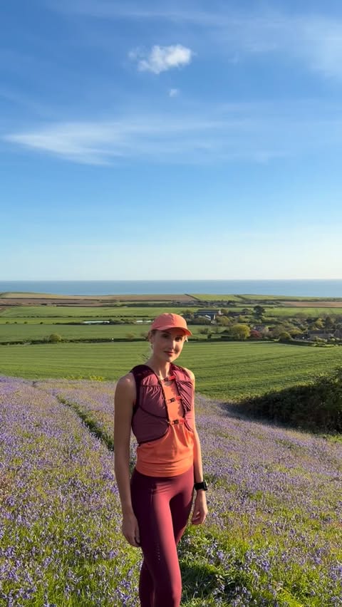 Instagram post by @charlottefisher for Sweaty Betty. Caption reads: [...] gorgeous spring trails, my trusty....