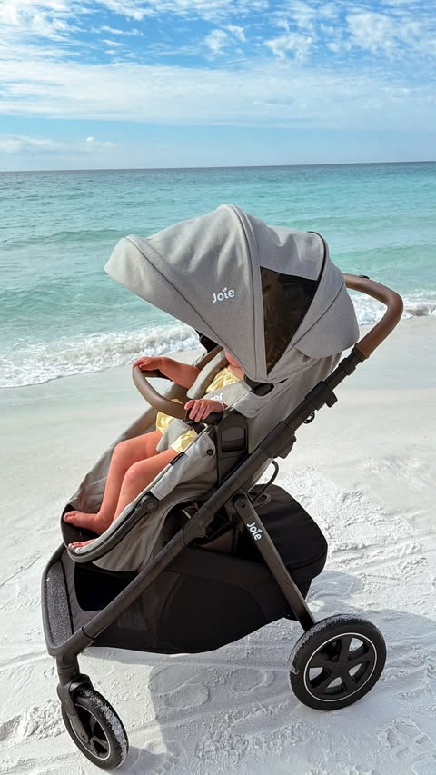 Instagram post by @adigracee for Joie Baby Gear. Caption reads: A good stroller & car seat is a must with little....