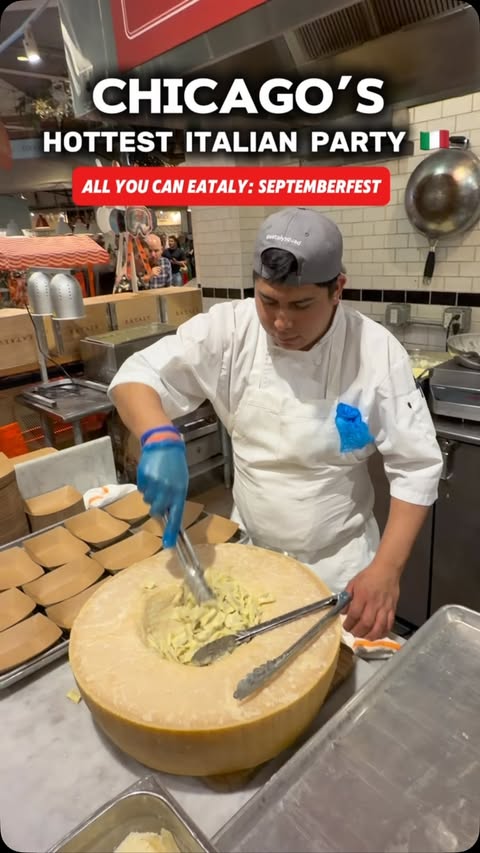 Instagram post by @chicagopescetarian for Eataly Italia. Caption reads: UNLIMITED Italian food + wine in the middle of....