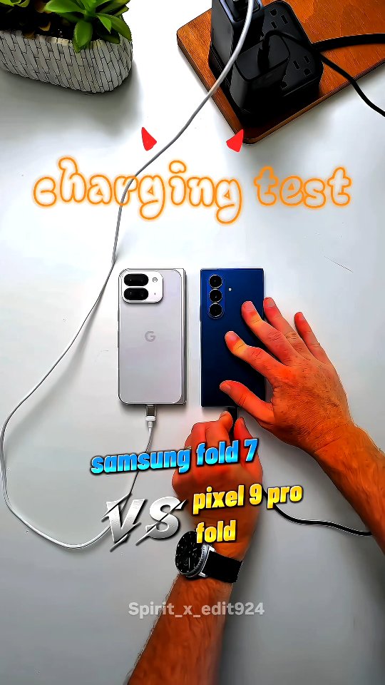 Instagram post by @spirit_x_edit924 for Android. Caption reads: Charging test between samsung galaxy fold 7 vs....