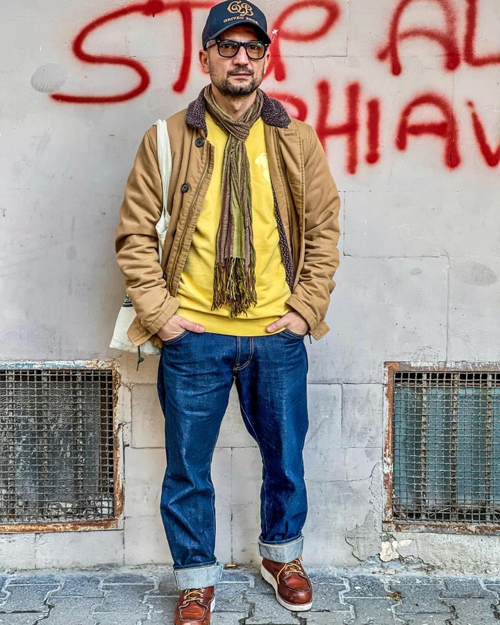 Instagram post by @naplesdenimhead for Red Wing Heritage. Caption reads: [...] denim selvedge @grivecbros 
Boots....