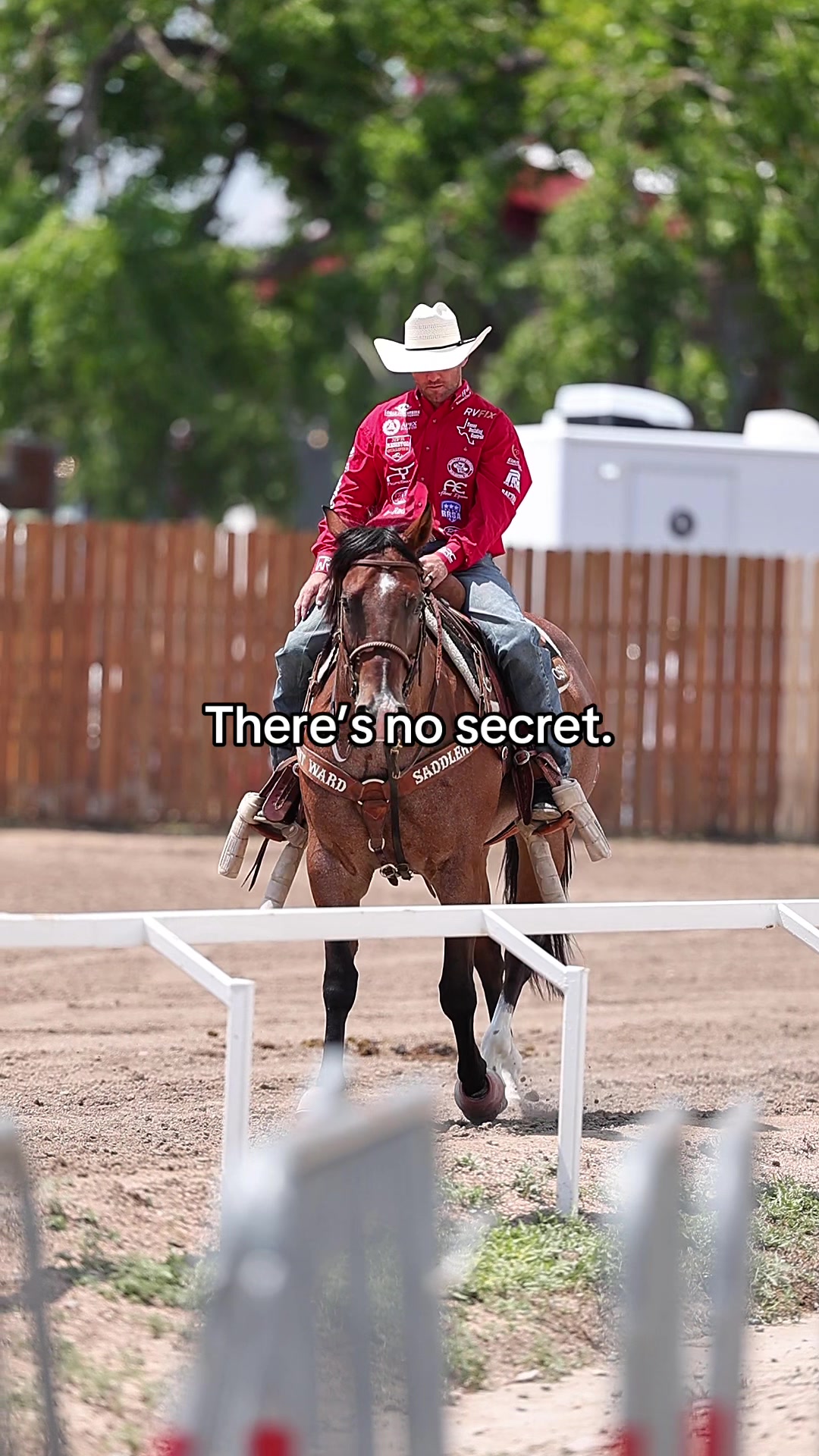 TikTok post by @tylerwadeteamroping for Resistol. Caption reads: [...] no secrets. Life is 90% showing up. ....